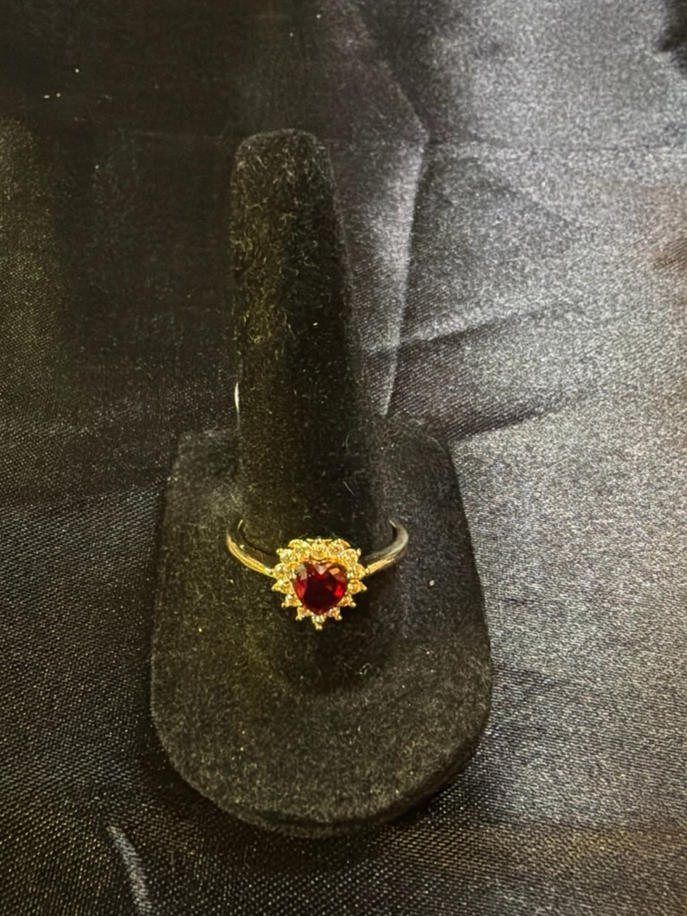 Gold plated Women's Ring with Red Heart Gemstone